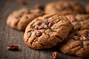 Close-up of cookies with a rustic appearance and rich brown hues