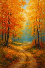 Fototapeta premium Autumn Forest Path Oil Painting