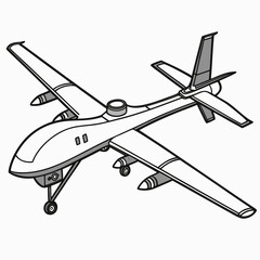 Stylized illustration of an unmanned aerial vehicle drone with a camera and missiles on a white background
