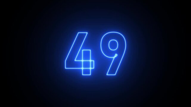 Neon pink number 49 glowing on a dark background forty nine numeral