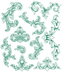 Decorative floral design elements. Ornate swirling floral motif. Pattern vector illustration in vintage engraving style