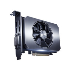 Fototapeta premium A 3d render of a modern computer graphics card with a fan and heatsink, isolated on white isolated on transparent background