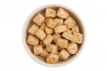 Uncooked tempeh crafted from fermented soybeans, a nutritious Asian dish set against a plain white background