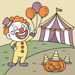 Monster Clown Candy Juggle Halloween Coloring Page