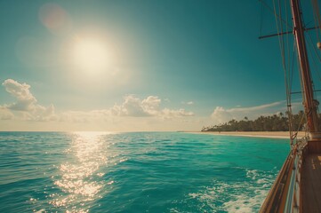 Obraz premium Red Sea view from a vessel with ocean, sky, shoreline, summer vibes, adventure, natural scenery, sunlight, and white hues