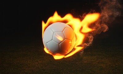 Fototapeta premium Burning soccer ball, fiery, dark background
