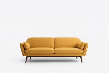 Front view of a yellow couch against a plain white backdrop