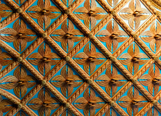 Intricate Geometric Pattern with Gold and Blue Accents