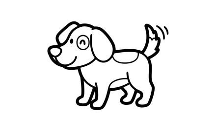 Happy Cartoon Puppy Dog with Wagging Tail on Isolated White Background