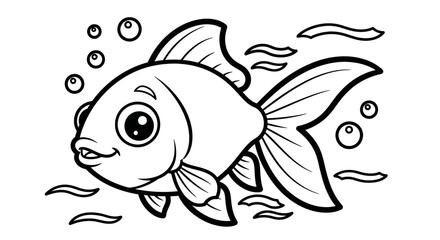 Cute Goldfish Swimming Calmly with Bubbles in Water on Isolated White Background