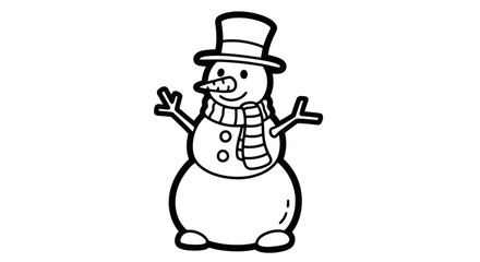 Friendly Snowman Wearing Hat and Scarf, Isolated White Background