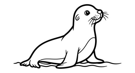 Adorable Baby Seal Lying Down, Looking Up, Isolated White Background