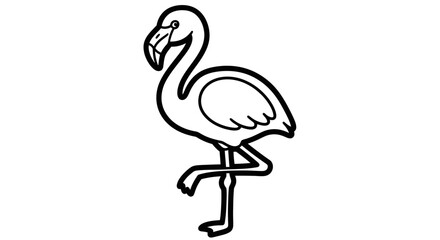 Elegant Flamingo Standing on One Leg, Isolated White Background