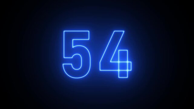 Neon pink number 54 with glowing effect on a black background fifty four