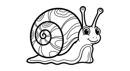Happy Cartoon Snail Smiling with Shell on Isolated White Background for Coloring Book