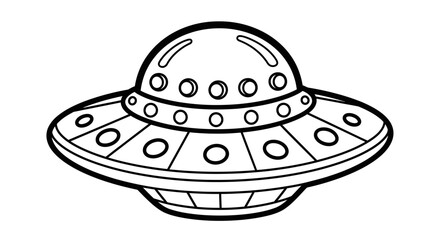 Futuristic Cartoon UFO Flying Saucer Spaceship on Isolated White Background for Coloring Book
