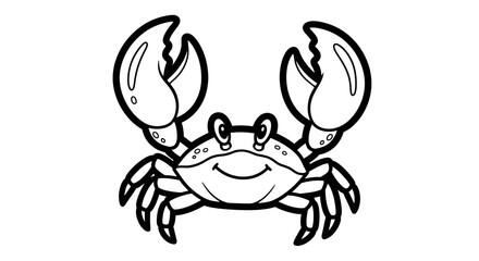 Happy Cartoon Crab Smiling with Claws on Isolated White Background for Coloring Book