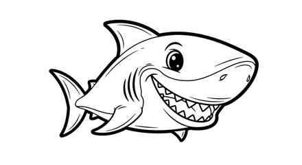 Cheerful Cartoon Shark with a Wide Grin and Sharp Teeth, isolated white background.