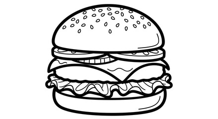 Delicious Classic Hamburger with Sesame Seed Bun, isolated white background.