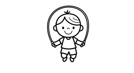 Happy Cartoon Girl Joyfully Jumping Rope, Active Playtime for Kids, Isolated White Background