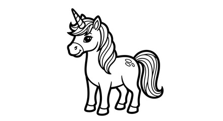 Adorable Cartoon Unicorn Standing, Mythical Fantasy Animal, Isolated White Background