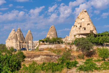 Volcanic rock formations landscape in Cappadocia, place of residence of ancient Christians