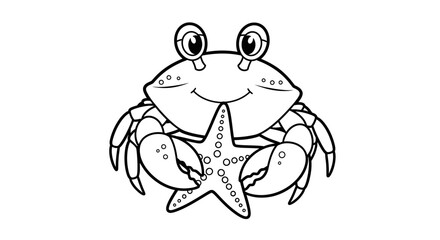 Happy Cute Cartoon Crab Standing Posing on Isolated White Background