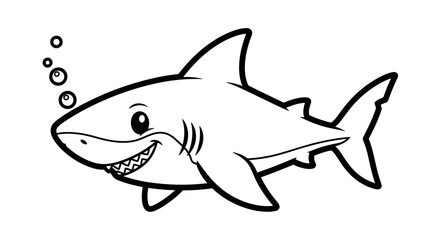 Cute Cartoon Shark Head with Open Mouth and Bubbles on an Isolated White Background