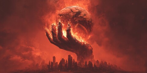 Infernal Gloom: A Burning World Held in a Giant Hand