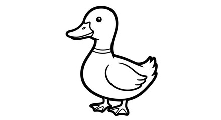 Friendly Cartoon Duck Standing, Isolated White Background, Coloring Book Style