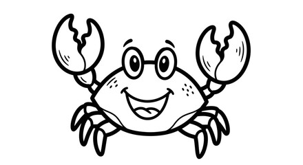 A cartoon crab with glasses is smiling and raising its claws, outlined in black and white.