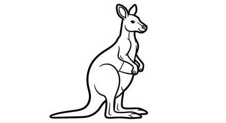 A simple, black and white line drawing of a kangaroo standing upright.