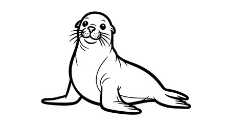 Peaceful Cartoon Seal Lying Down, Cute Marine Mammal on Isolated White Background.