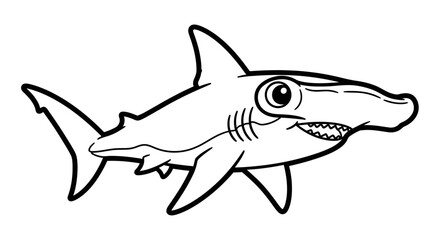 Playful Cartoon Hammerhead Shark Swimming, Happy Marine Predator on Isolated White Background.