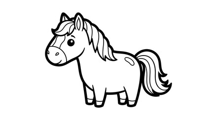 Cute Cartoon Horse Standing with a Friendly and Gentle Expression, Isolated White Background