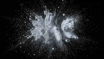 Explosion of white powder against a dark backdrop
