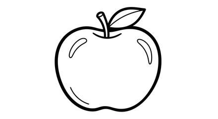 A simple line drawing of a ripe apple with a leaf.