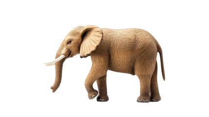 Obraz premium A small wooden elephant with visible tusks on a white background png