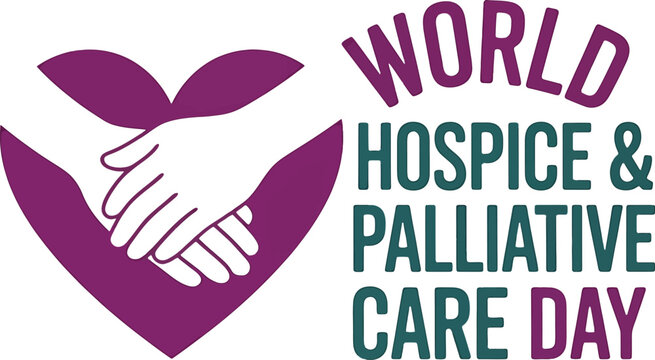World Hospice and Palliative Care Day graphic with intertwined hands in a heart compassion