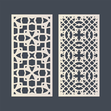 Ornamental panel designs for laser cutting 1x2 two panels with geometric lattice and ornamental motifs for interior screens