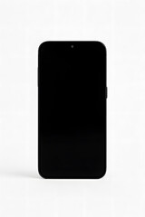 Black smartphone on pure white background front view negative space simple technology concept ideal for product mockups