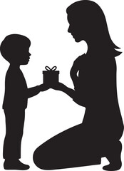 Silhouette of mother receiving gift from her son