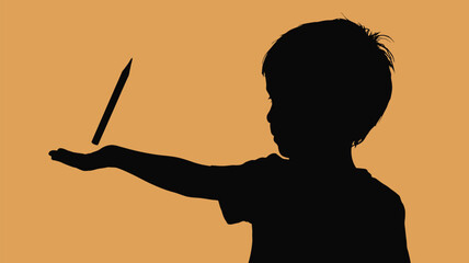 Intrigued young learner holding pencil with curiosity and wonder about education and imagination