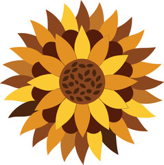 Stylized Sunflower Illustration with Warm Autumnal Colors and Circular Petal Arrangement on white background