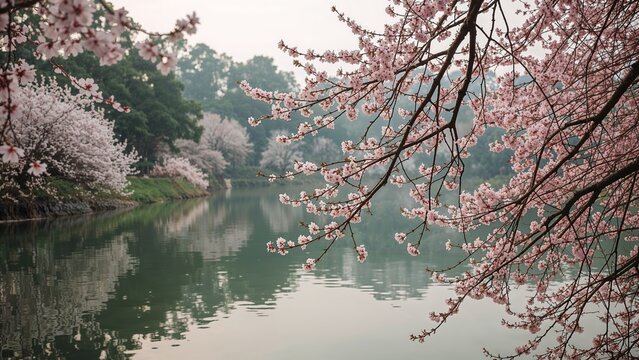 Springtime View of East Lake Cherry Blossoms