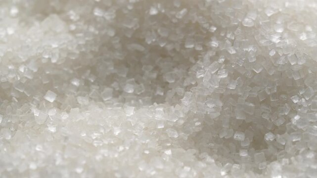 Macro video of sugar particles. close up texture of white sugar.