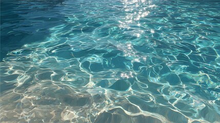 Shimmering Turquoise Water Surface with Sunlit Ripples and Sandy Seabed.