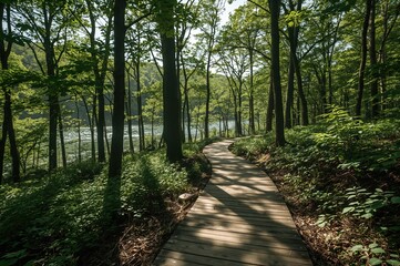 Obraz premium Forest trail made of wood