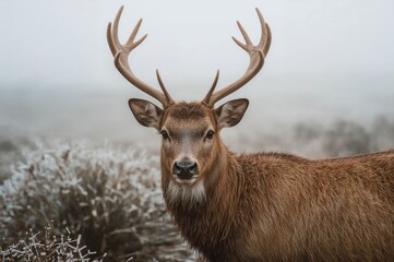 Close-up of a Red deer stag during the winter season