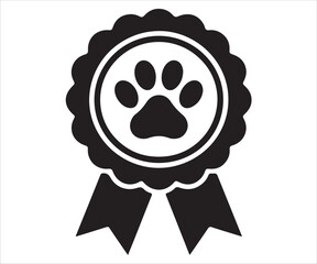 Black silhouette of medal with paw print vector icon isolated on white background © MDToufik